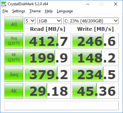 Samsung 840 EVO SSD with Marvell 1.2.0.1048_WIN10_WHQL x64 driver in second from the bottom PCIE slot