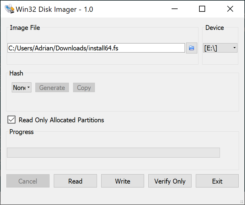 Using Win32DiskImager.exe to write OpenBSD image to a USB stick